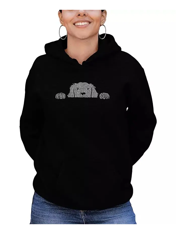 Женская толстовка с капюшоном Peeking Dog Word Art LA Pop Art — изображение 1 из 3, черный