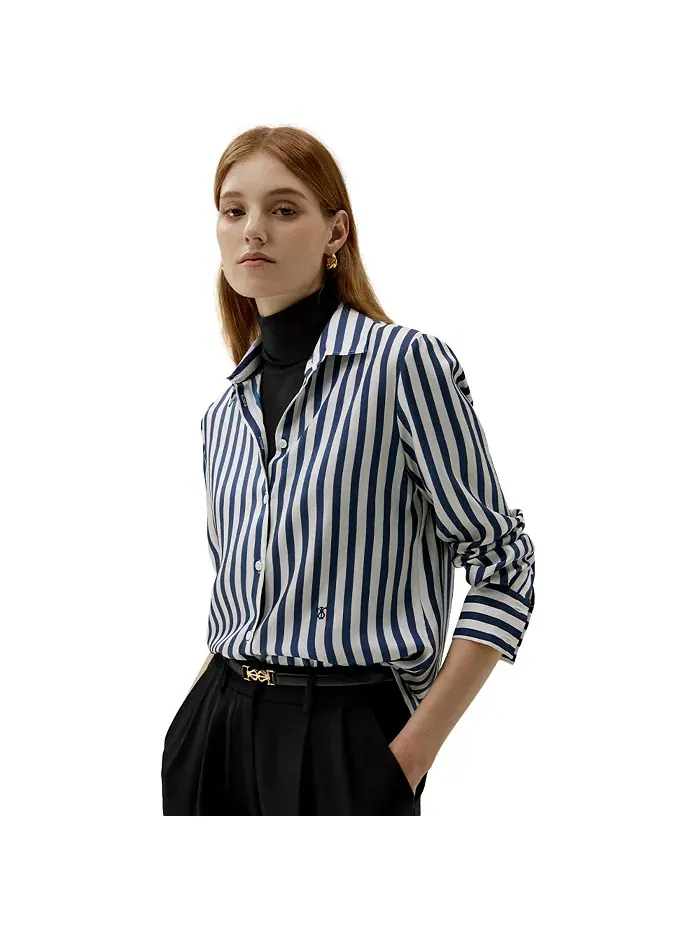 Женская шелковая рубашка The Amalfi Stripe LILYSILK — изображение 1 из 9, синий-белый