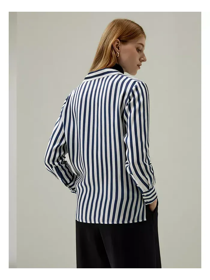 Женская шелковая рубашка The Amalfi Stripe LILYSILK — изображение 2 из 9, синий-белый