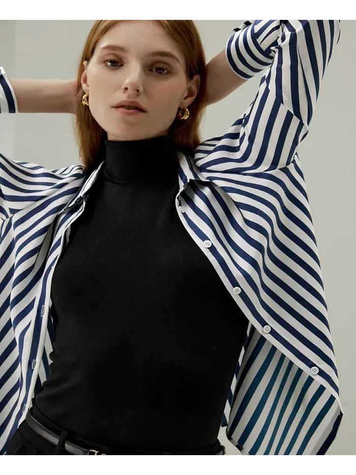 Женская шелковая рубашка The Amalfi Stripe LILYSILK — изображение 5 из 9, синий-белый