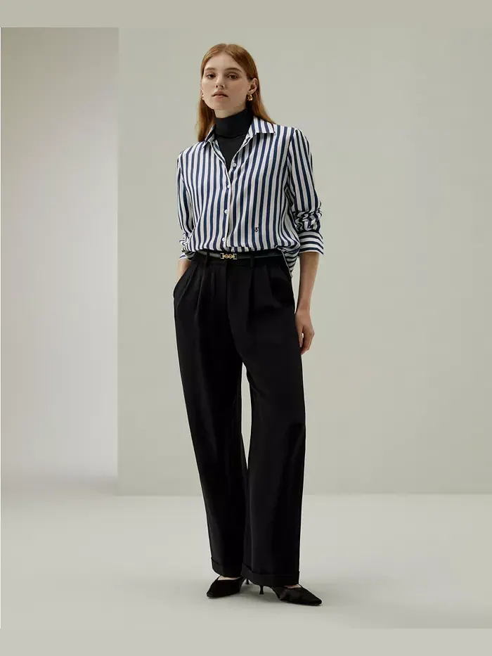 Женская шелковая рубашка The Amalfi Stripe LILYSILK — изображение 6 из 9, синий-белый