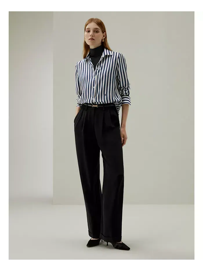 Женская шелковая рубашка The Amalfi Stripe LILYSILK — изображение 8 из 9, синий-белый