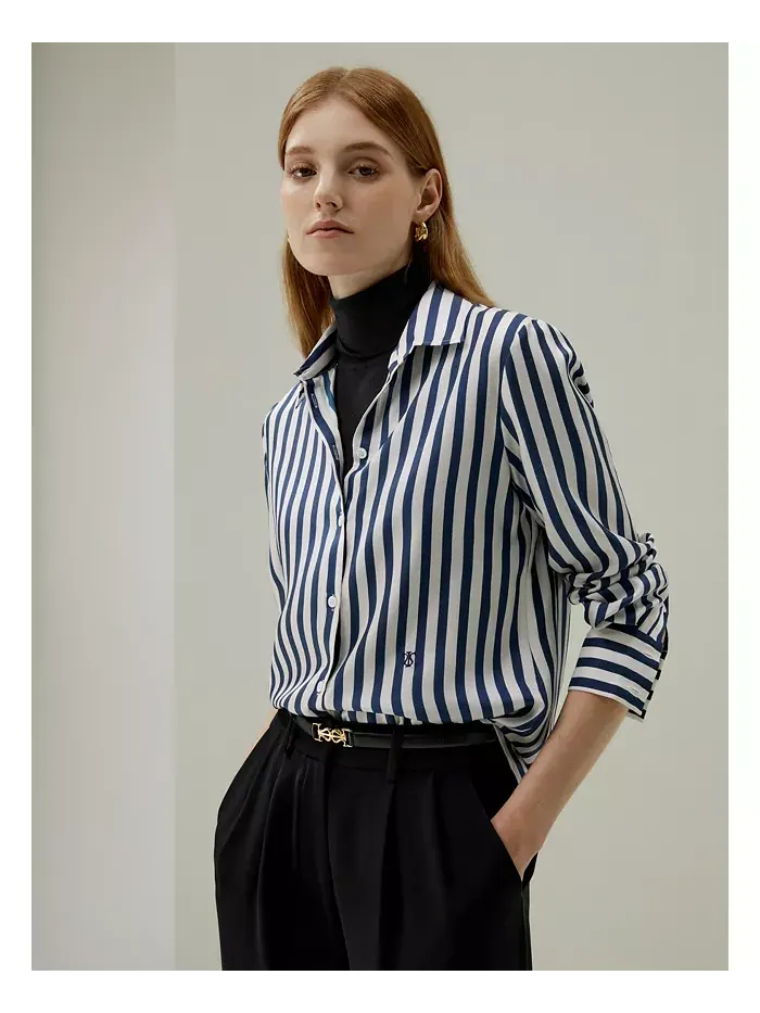Женская шелковая рубашка The Amalfi Stripe LILYSILK — изображение 9 из 9, синий-белый