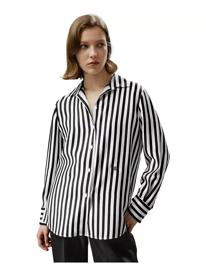 Женская шелковая рубашка The Amalfi Stripe LILYSILK — изображение 1 из 3, черный-белый