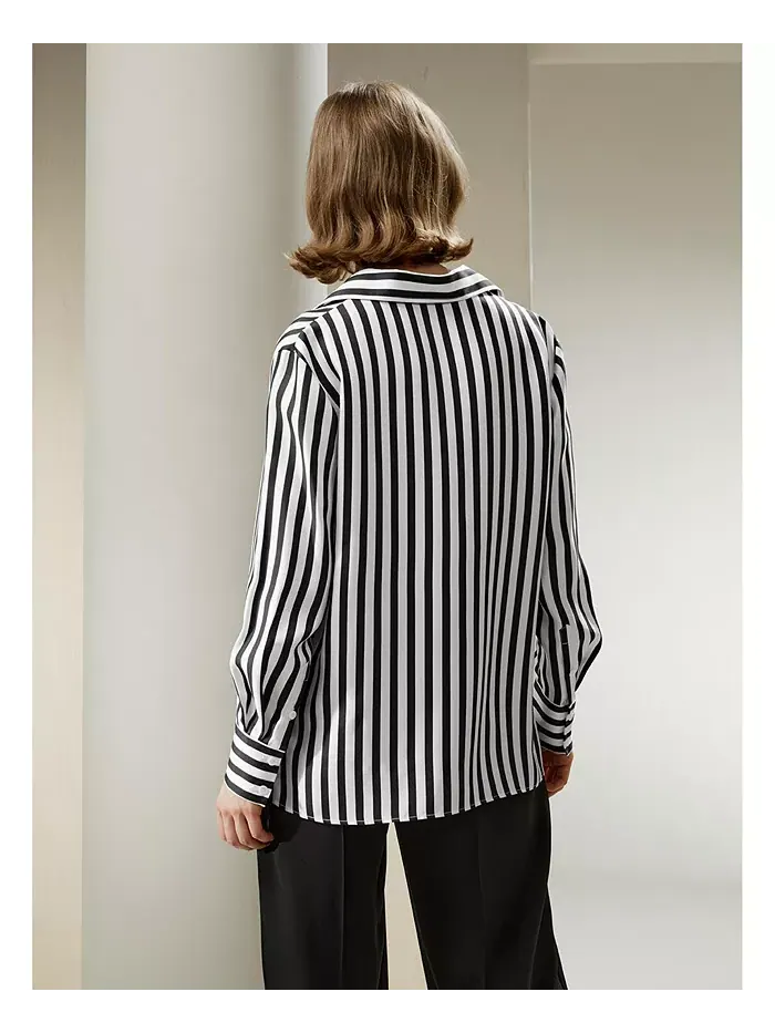 Женская шелковая рубашка The Amalfi Stripe LILYSILK — изображение 2 из 3, черный-белый