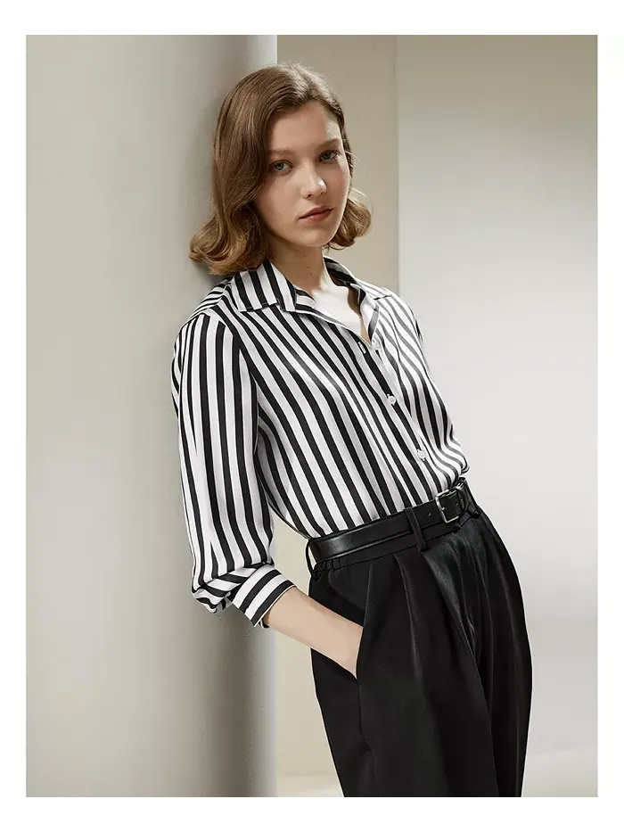 Женская шелковая рубашка The Amalfi Stripe LILYSILK — изображение 3 из 3, черный-белый