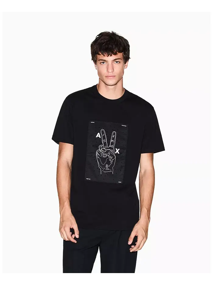 Мужская футболка Night Lab с аппликацией в виде символа мира A|X Armani Exchange — изображение 1 из 5, черный