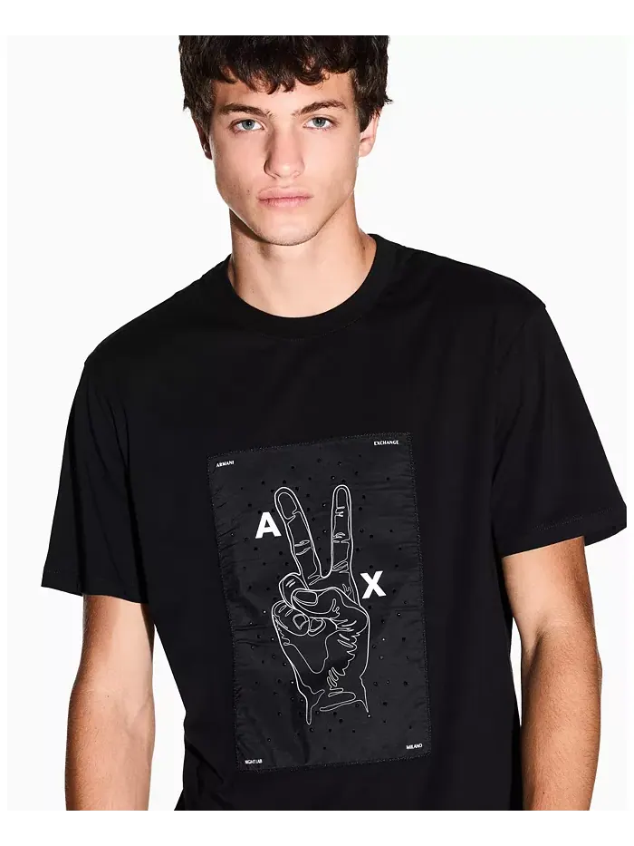 Мужская футболка Night Lab с аппликацией в виде символа мира A|X Armani Exchange — изображение 3 из 5, черный