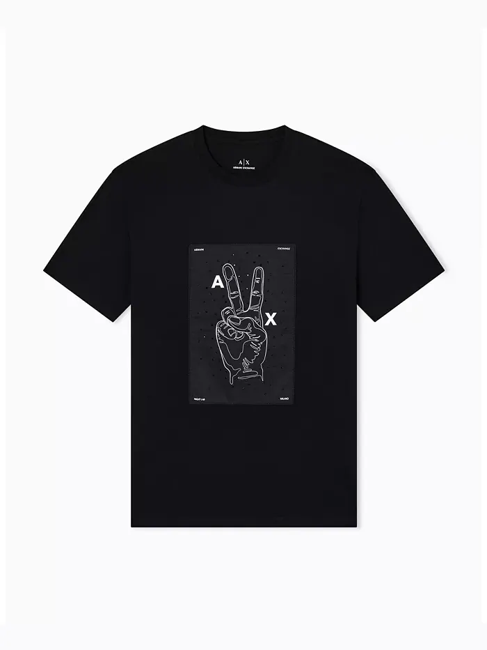 Мужская футболка Night Lab с аппликацией в виде символа мира A|X Armani Exchange — изображение 5 из 5, черный