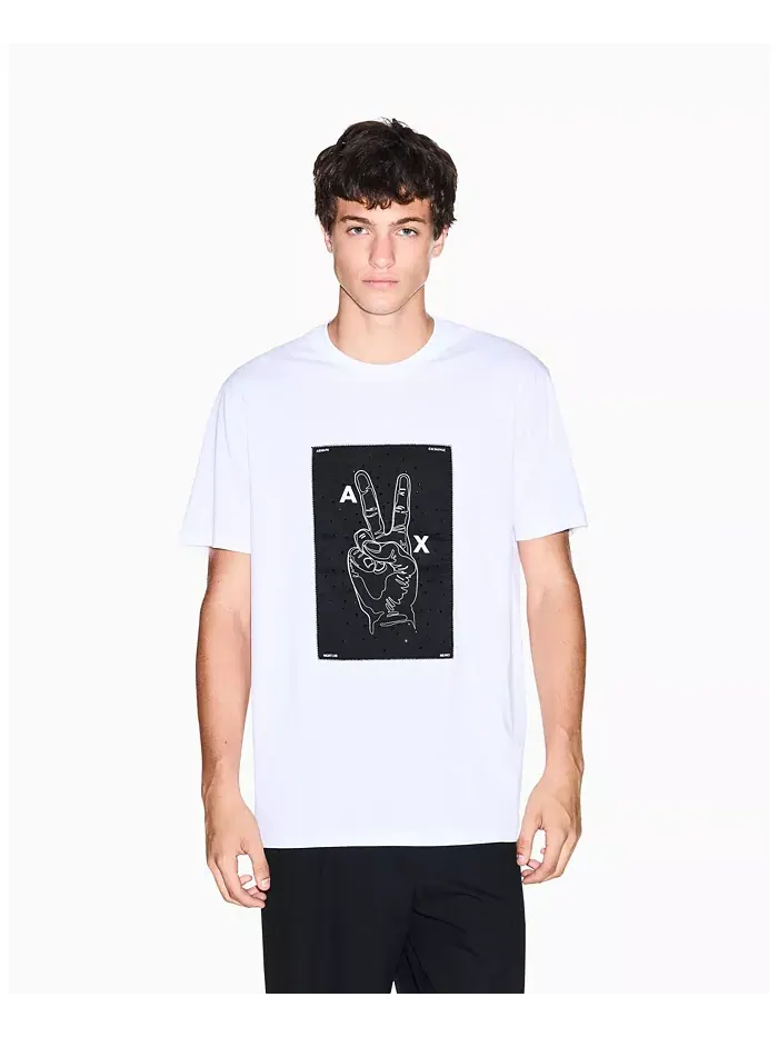 Мужская футболка Night Lab с аппликацией в виде символа мира A|X Armani Exchange — изображение 1 из 5, белый