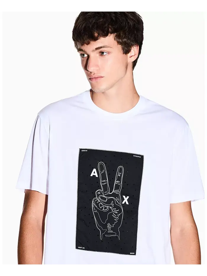 Мужская футболка Night Lab с аппликацией в виде символа мира A|X Armani Exchange — изображение 3 из 5, белый