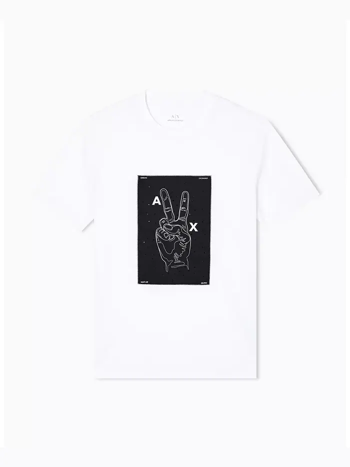Мужская футболка Night Lab с аппликацией в виде символа мира A|X Armani Exchange — изображение 5 из 5, белый