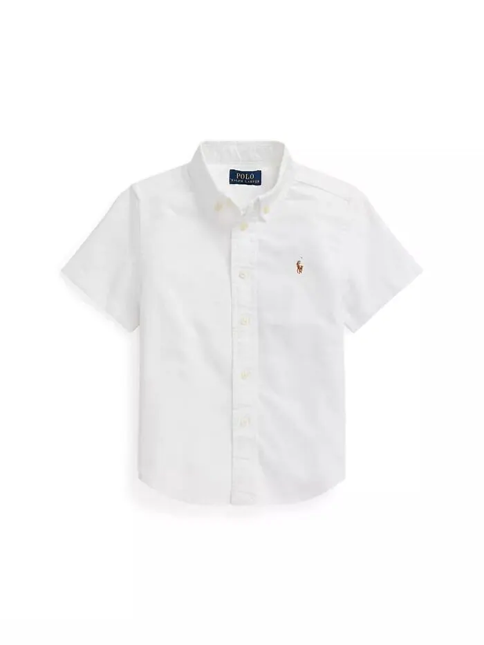 Рубашка Оксфорд с коротким рукавом для малышей и маленьких мальчиков Polo Ralph Lauren — изображение 1 из 2, белый