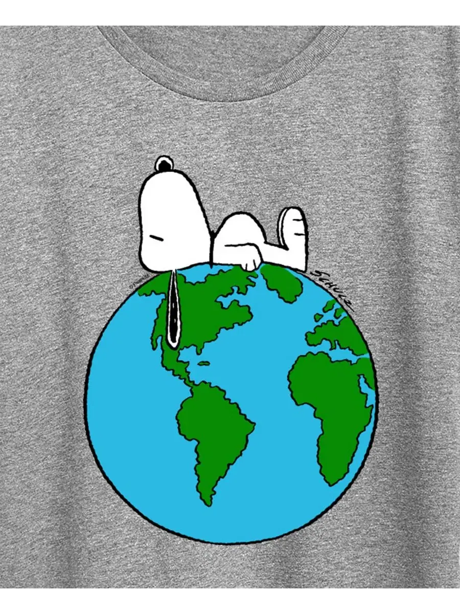 Футболка с коротким рукавом и графическим принтом "Peanuts Snoopy Earth" для полных женщин Hybrid — изображение 2 из 3, серый