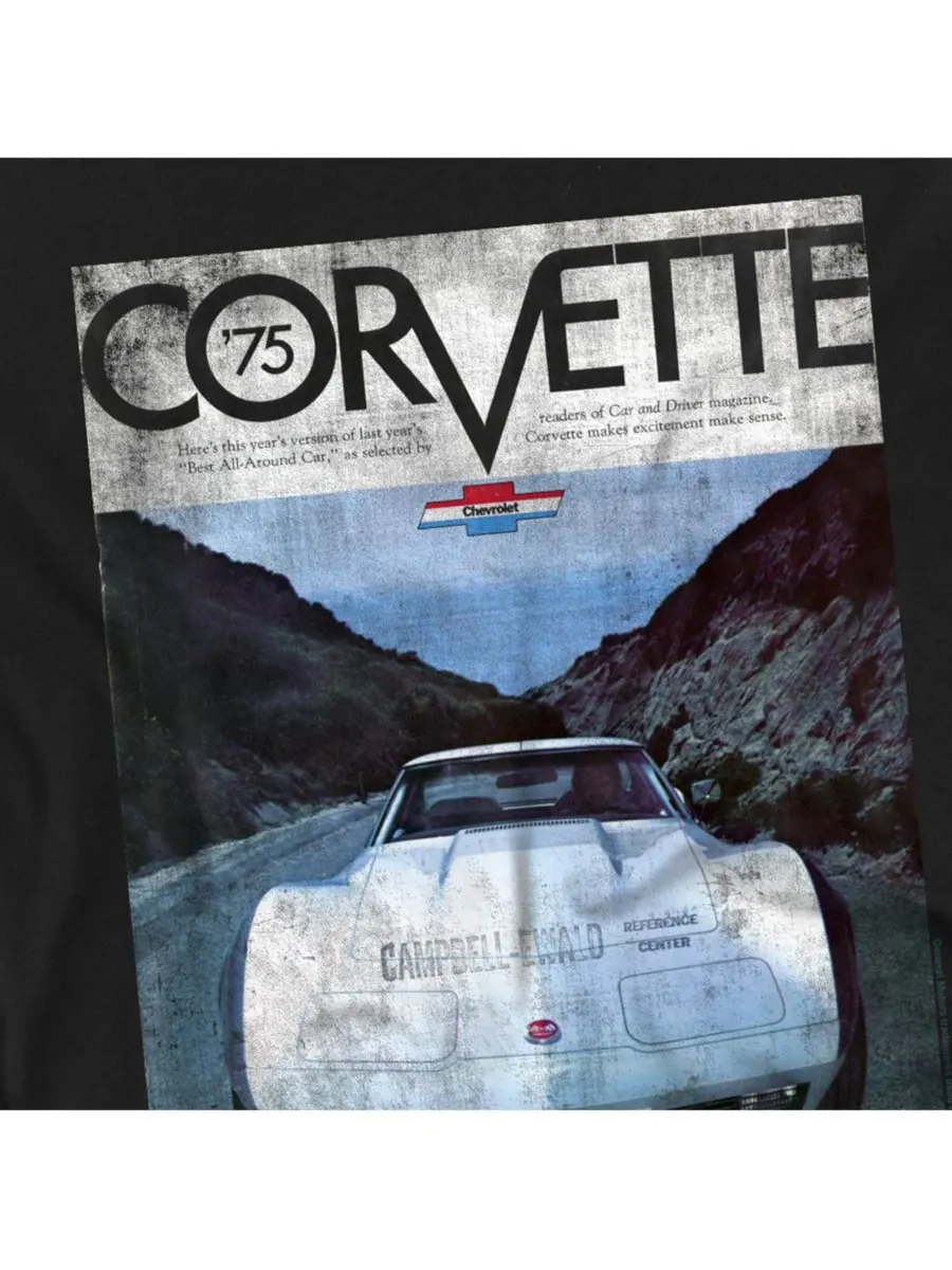 Мужская футболка с изображением постера Chevy 75 Corvette — изображение 2 из 3, черный