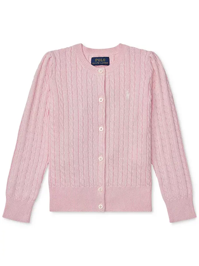 Кардиган из хлопка с узором "косичка" для девочек и малышек Polo Ralph Lauren — изображение 1 из 4, розовый