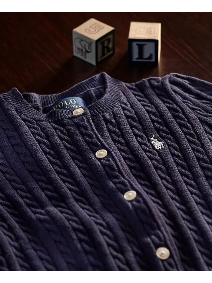 Хлопковый кардиган косой вязки для малышей и маленьких девочек Polo Ralph Lauren — изображение 5 из 7, яркий белый