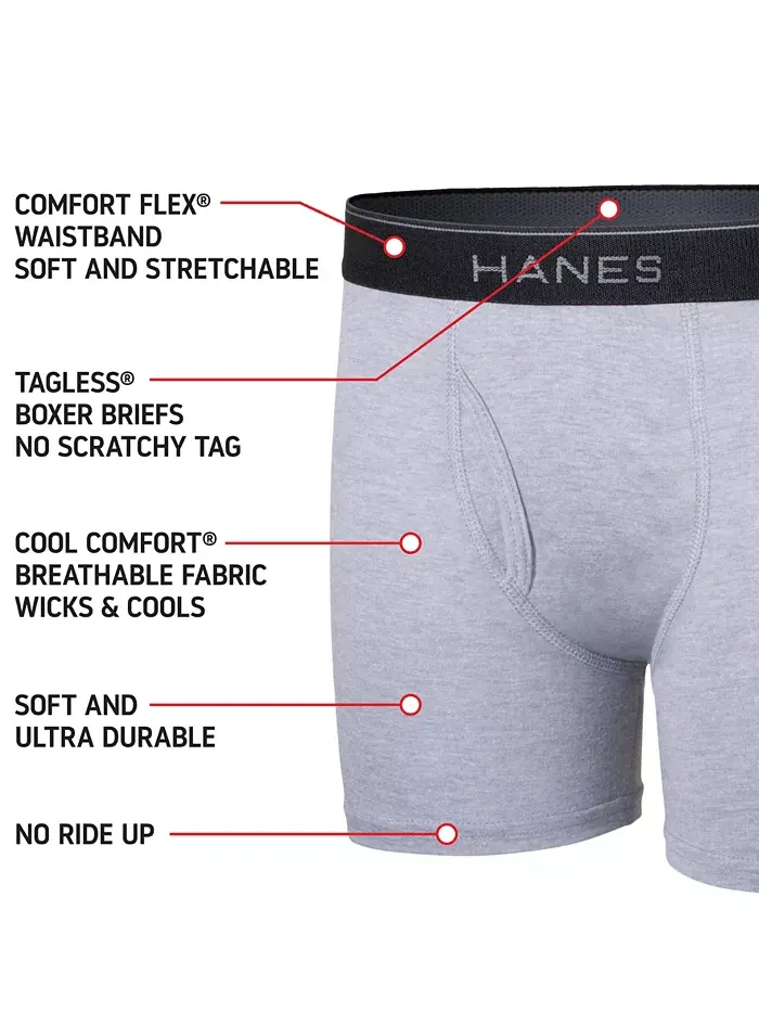 Боксеры Ultimate Cotton Blend для мальчиков старшего возраста, набор из 5 штук Hanes — изображение 5 из 5, черный серый