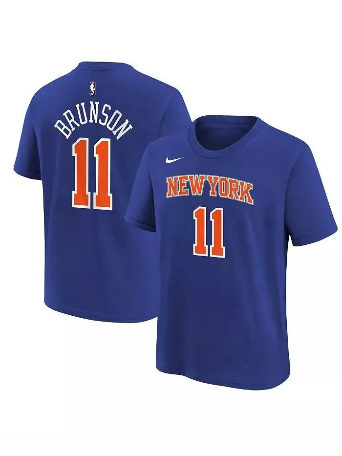 Футболка с именем и номером для Big Boys and Girls Jalen Brunson Blue New York Knicks Nike — изображение 1 из 3