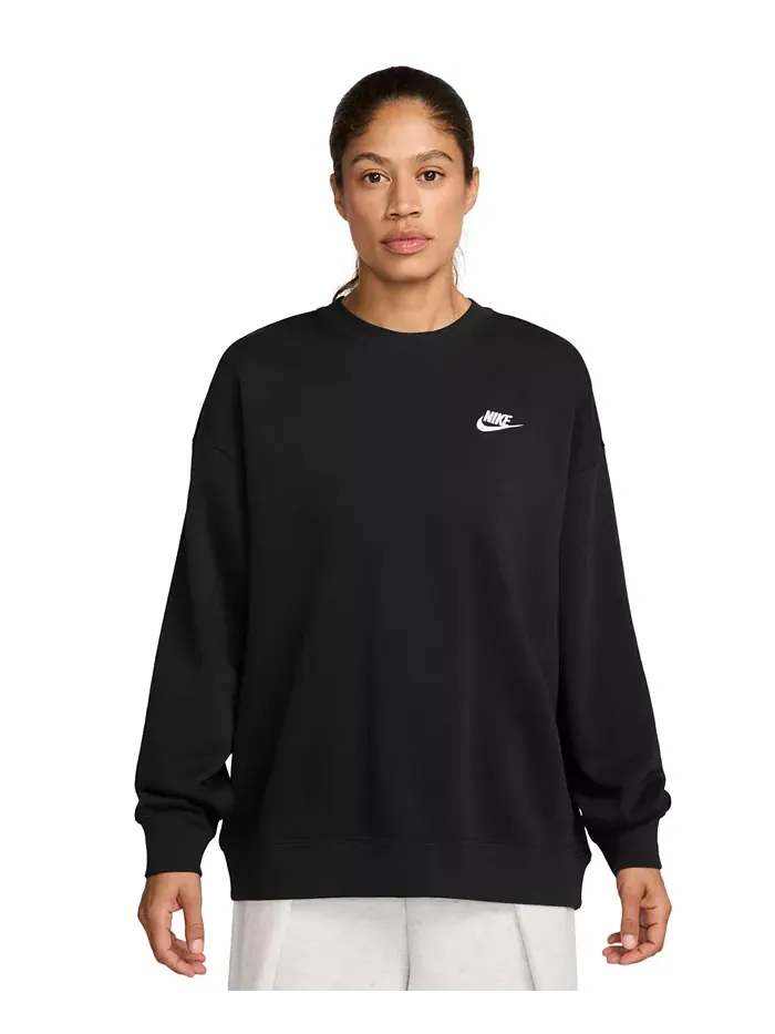 Спортивная одежда для женщин: свободный худи Club Fleece с круглым вырезом Nike — изображение 1 из 4, черный/белый