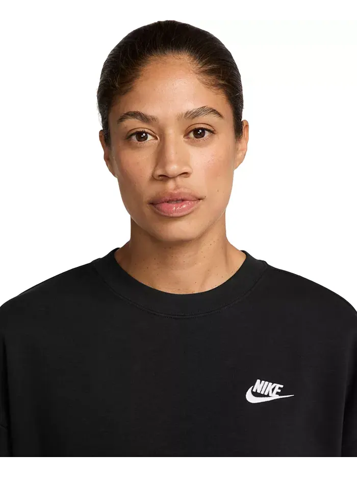 Спортивная одежда для женщин: свободный худи Club Fleece с круглым вырезом Nike — изображение 2 из 4, черный/белый