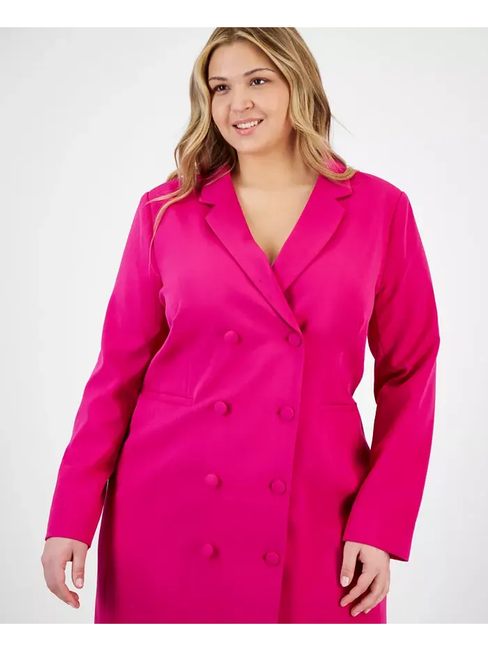 Платье-жакет Milano Trench Plus Size с пуговицами спереди Tahari ASL — изображение 4 из 4, розовый