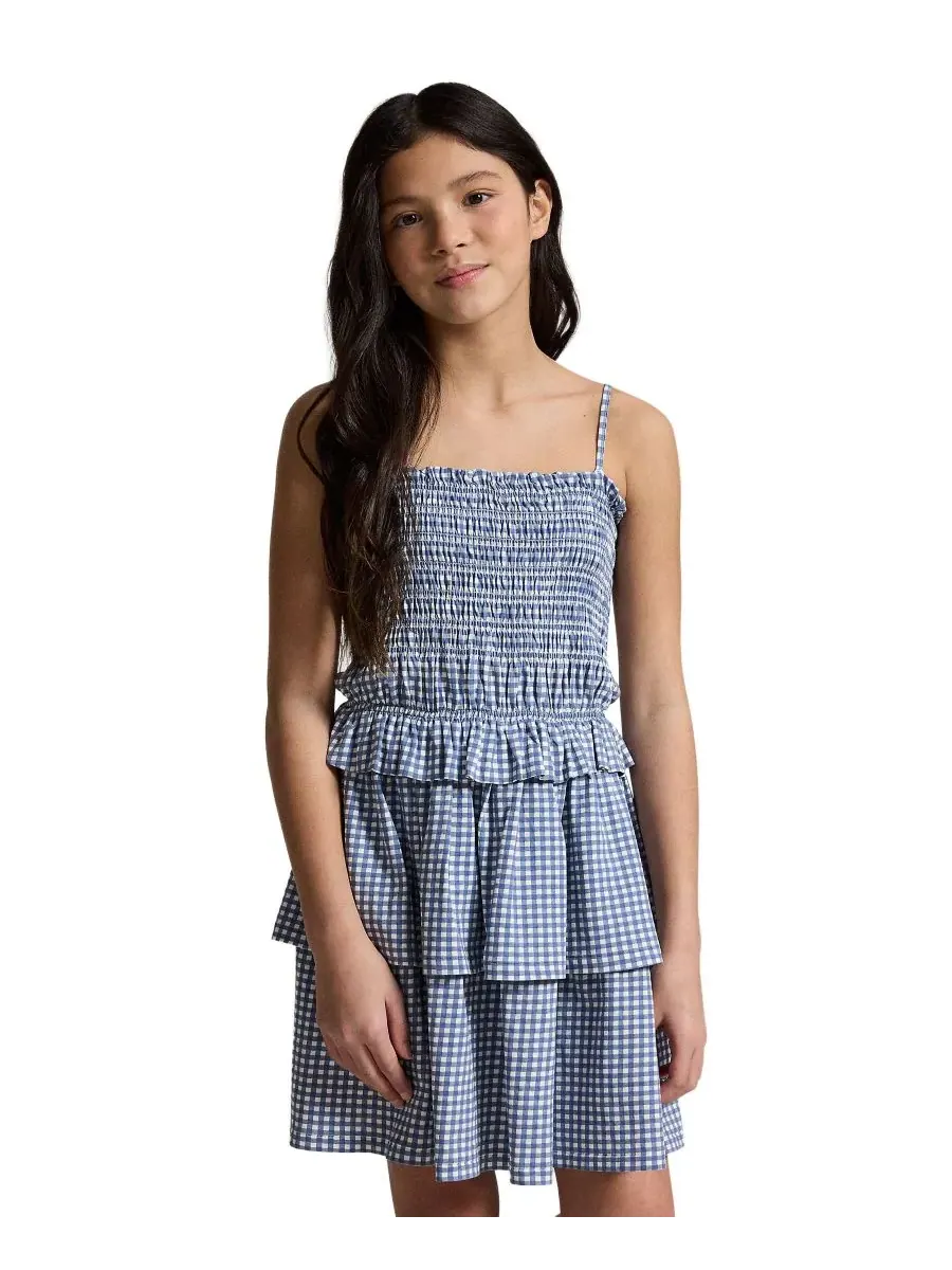 Платье из трикотажа в клетку с присборенным верхом, для девочек 7-16 лет Polo Ralph Lauren
