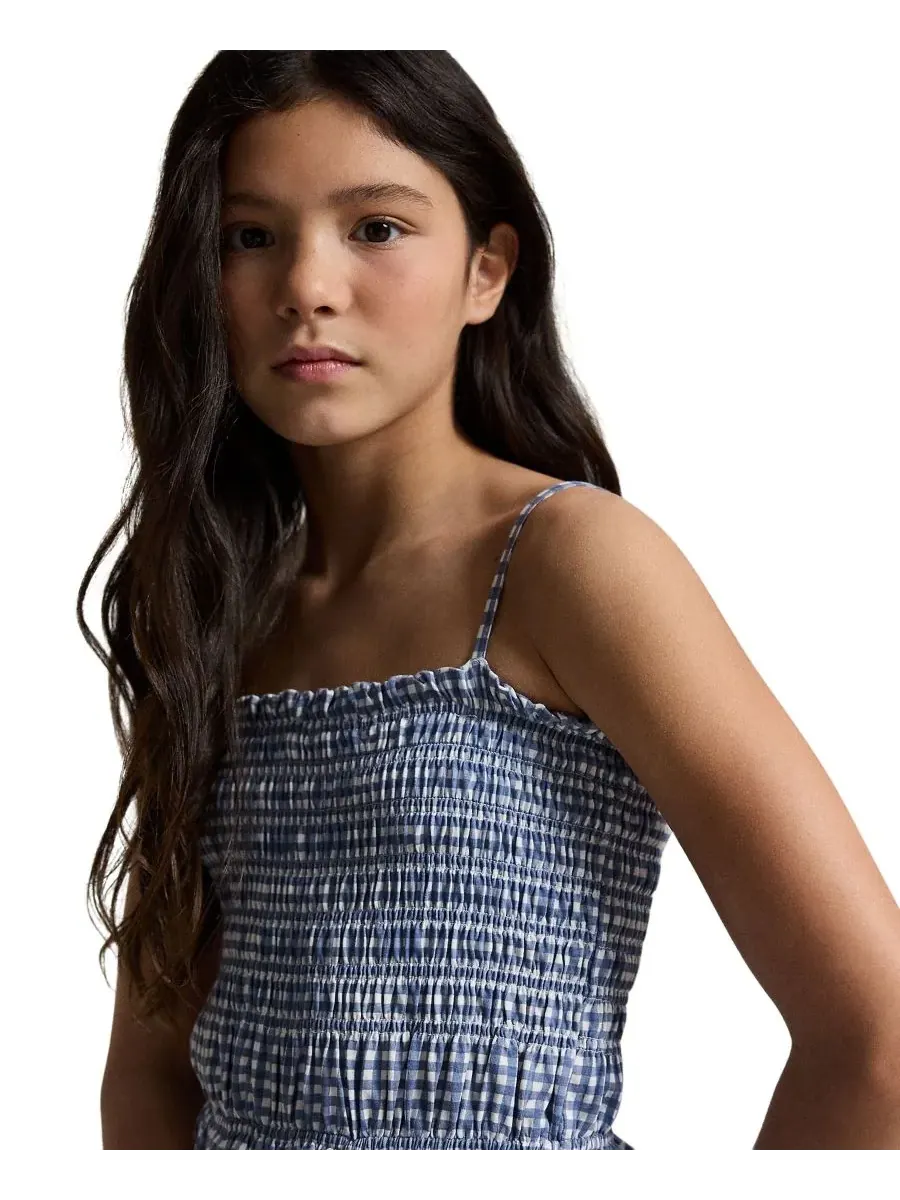 Платье из трикотажа в клетку с присборенным верхом, для девочек 7-16 лет Polo Ralph Lauren — изображение 2 из 6, синий