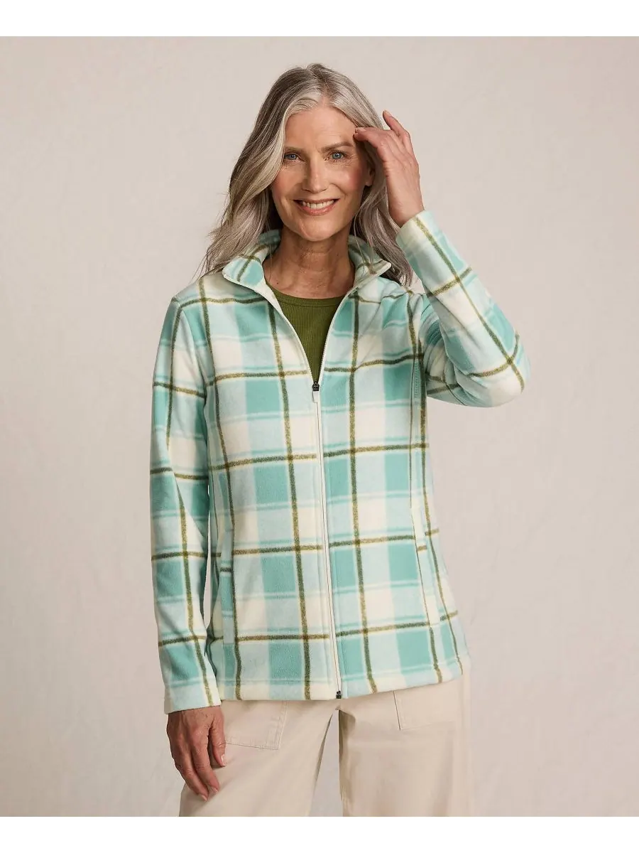 Женская флисовая куртка на молнии для любой погоды Lands' End, Mint sky buff check