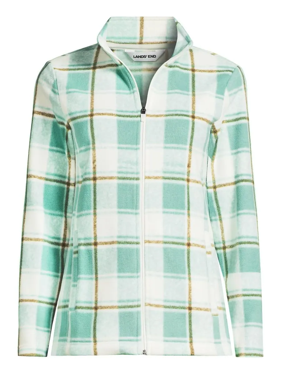 Женская флисовая куртка на молнии для любой погоды Lands' End, Mint sky buff check — изображение 3 из 4, бежевый
