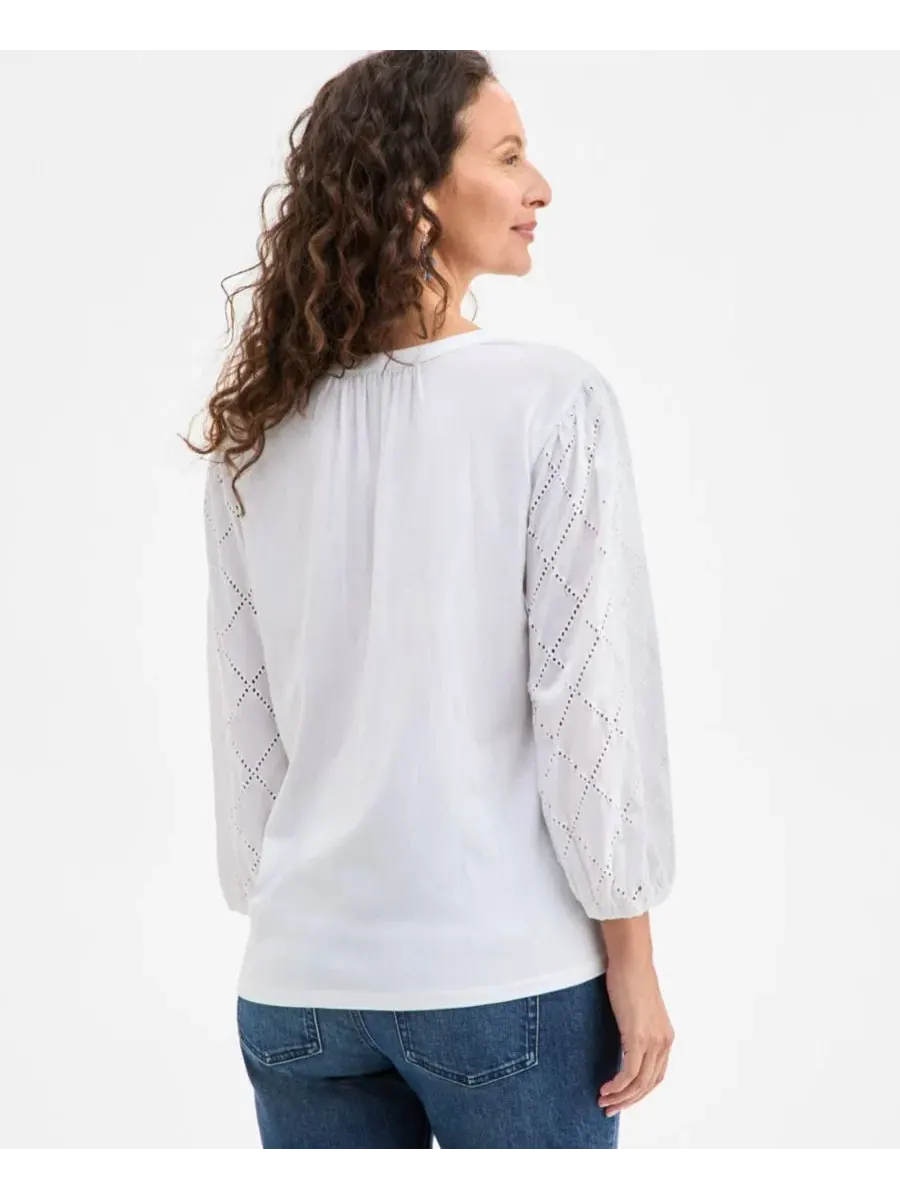 Укороченный трикотажный топ с перфорацией Style & Co — изображение 4 из 4, яркий белый