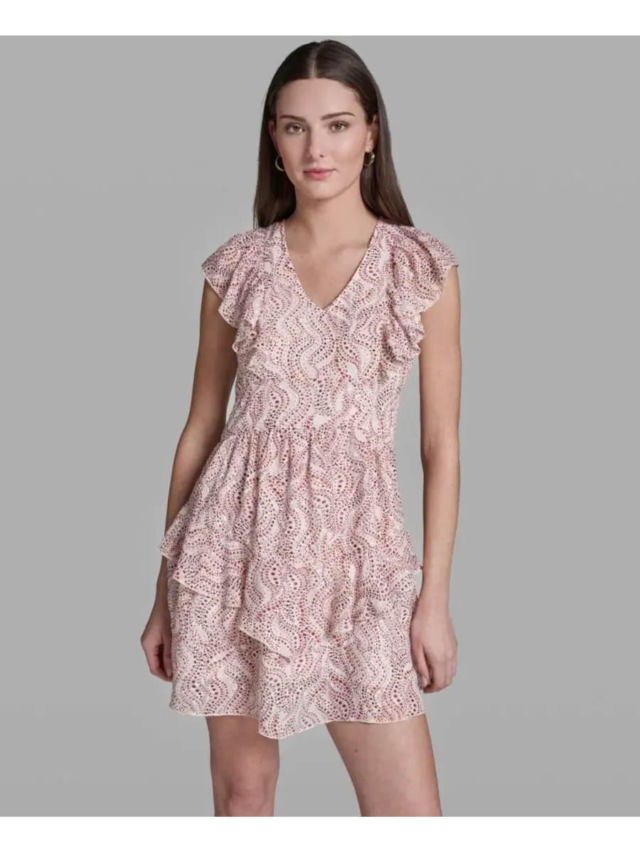 Женское платье с принтом, оборками и V-образным вырезом Bcbg