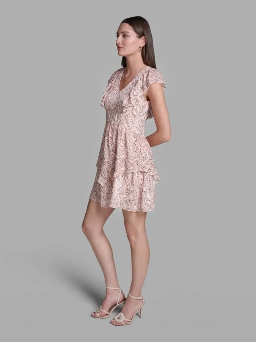 Женское платье с принтом, оборками и V-образным вырезом Bcbg — изображение 3 из 5, мульти