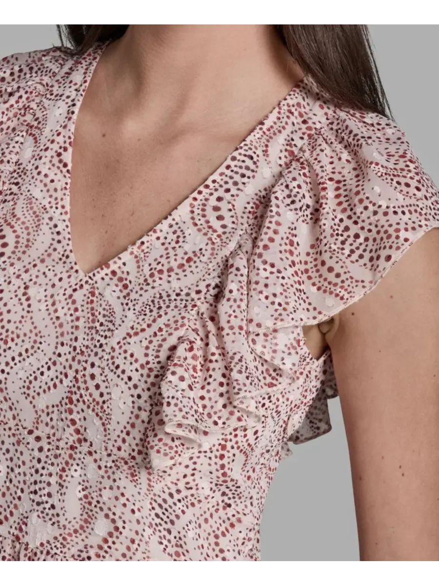 Женское платье с принтом, оборками и V-образным вырезом Bcbg — изображение 4 из 5, мульти