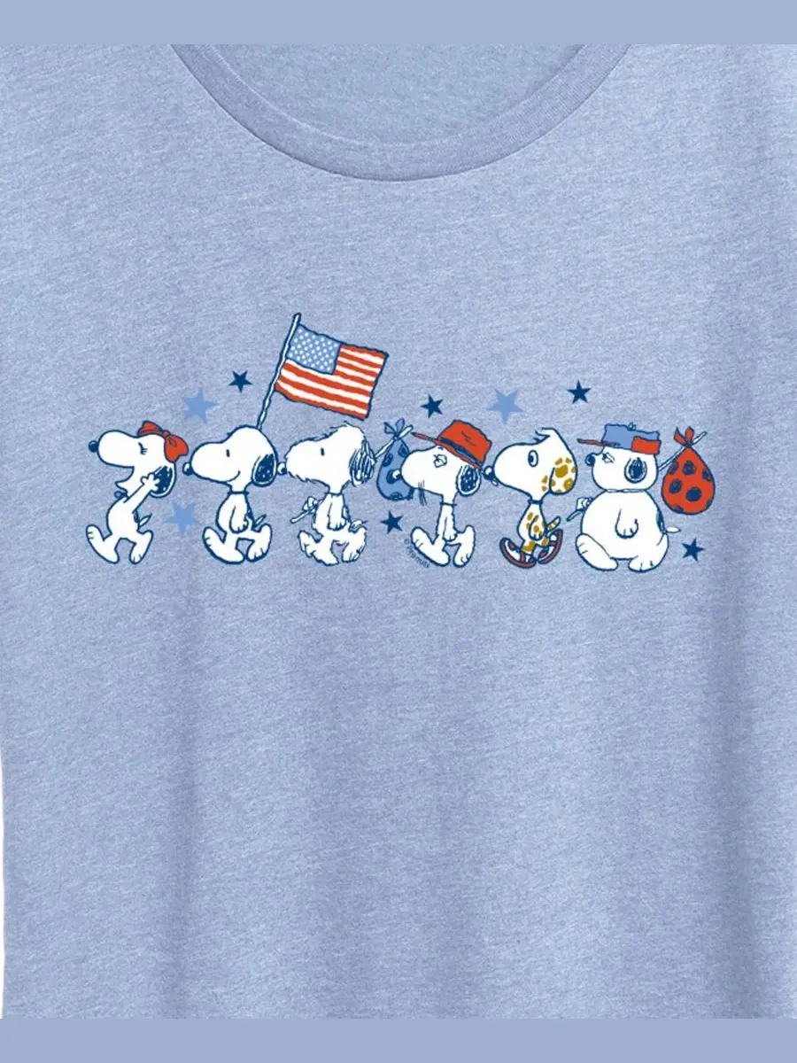 Футболка с коротким рукавом и графическим принтом "Peanuts, Snoopy, Sibs Americana" для полных — изображение 2 из 3, синий