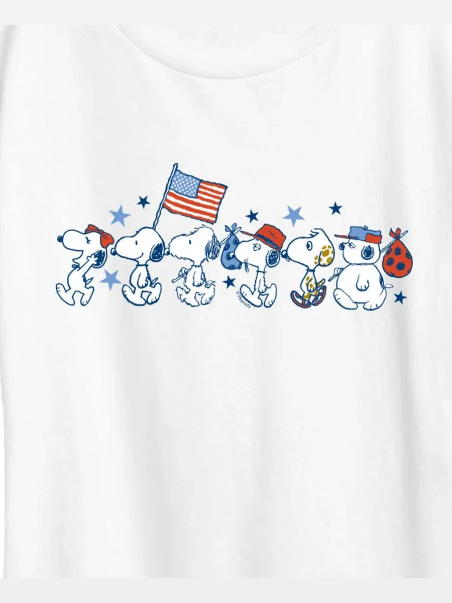 Футболка с коротким рукавом и графическим принтом "Peanuts, Snoopy, Sibs Americana" для полных — изображение 2 из 3, белый
