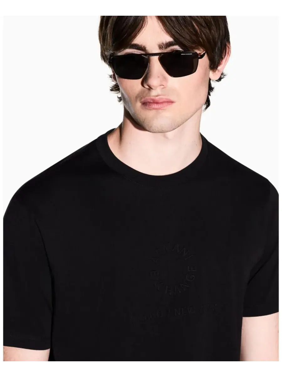 Мужская футболка с коротким рукавом и логотипом в виде круга в тон ткани A|X Armani Exchange — изображение 4 из 5, черный