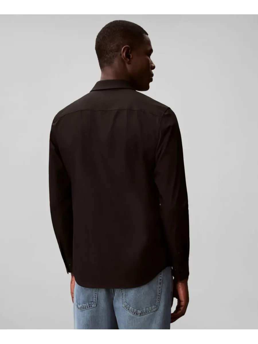 Мужская рубашка из эластичной ткани с зауженным кроем и пуговицами Calvin Klein — изображение 5 из 5, черный
