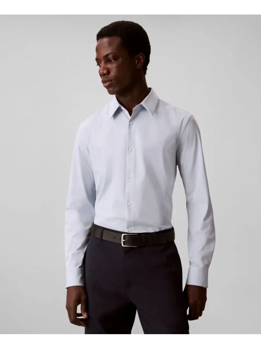 Мужская рубашка из эластичной ткани с зауженным кроем и пуговицами Calvin Klein, Niagara Mist — изображение 1 из 6