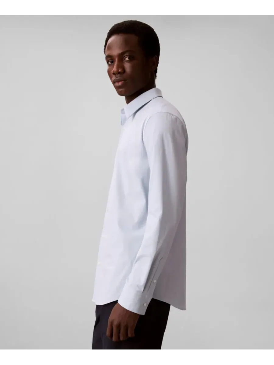 Мужская рубашка из эластичной ткани с зауженным кроем и пуговицами Calvin Klein, Niagara Mist — изображение 3 из 6