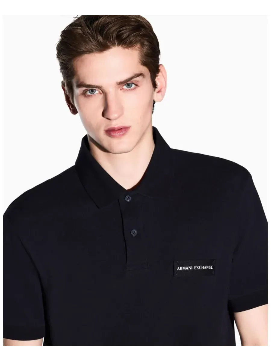 A|X Armani Exchange Мужская белая поло-рубашка пике с коротким рукавом — изображение 3 из 5, глубокий темно-синий