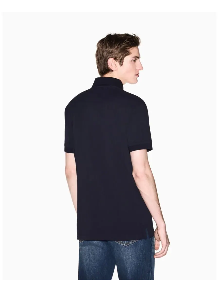 A|X Armani Exchange Мужская белая поло-рубашка пике с коротким рукавом — изображение 4 из 5, глубокий темно-синий