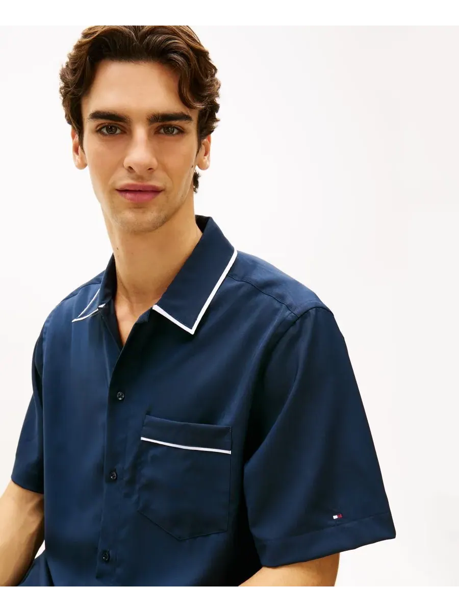 Мужская летняя шерстяная рубашка с коротким рукавом Tommy Hilfiger — изображение 3 из 4, темно-синий
