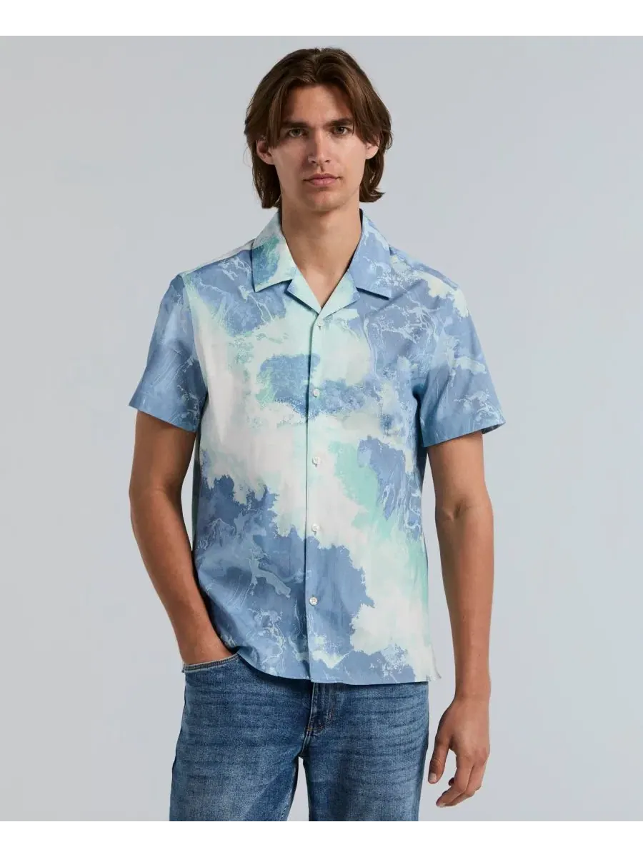 Мужская рубашка с принтом Wave, с воротником-кэмп Perry Ellis