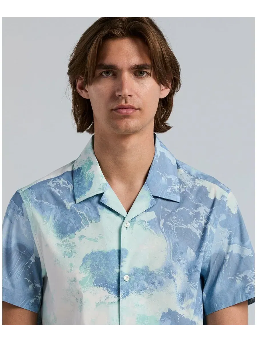 Мужская рубашка с принтом Wave, с воротником-кэмп Perry Ellis — изображение 4 из 5, небесный