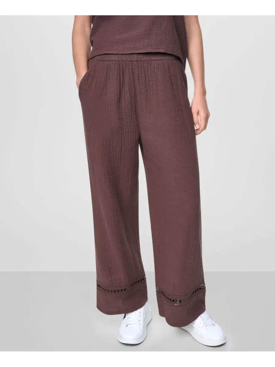Женские брюки средней посадки на шнуровке DKNY Jeans — изображение 1 из 7, орех