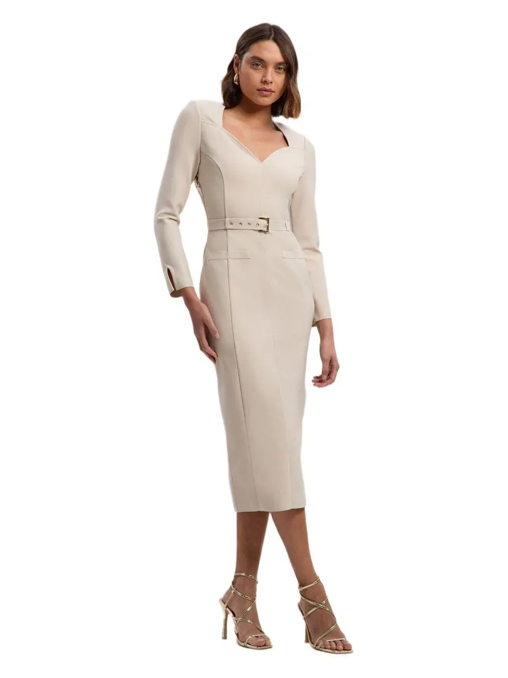 Женское облегающее платье миди с поясом и бандажом Karen Millen — изображение 1 из 8, серый