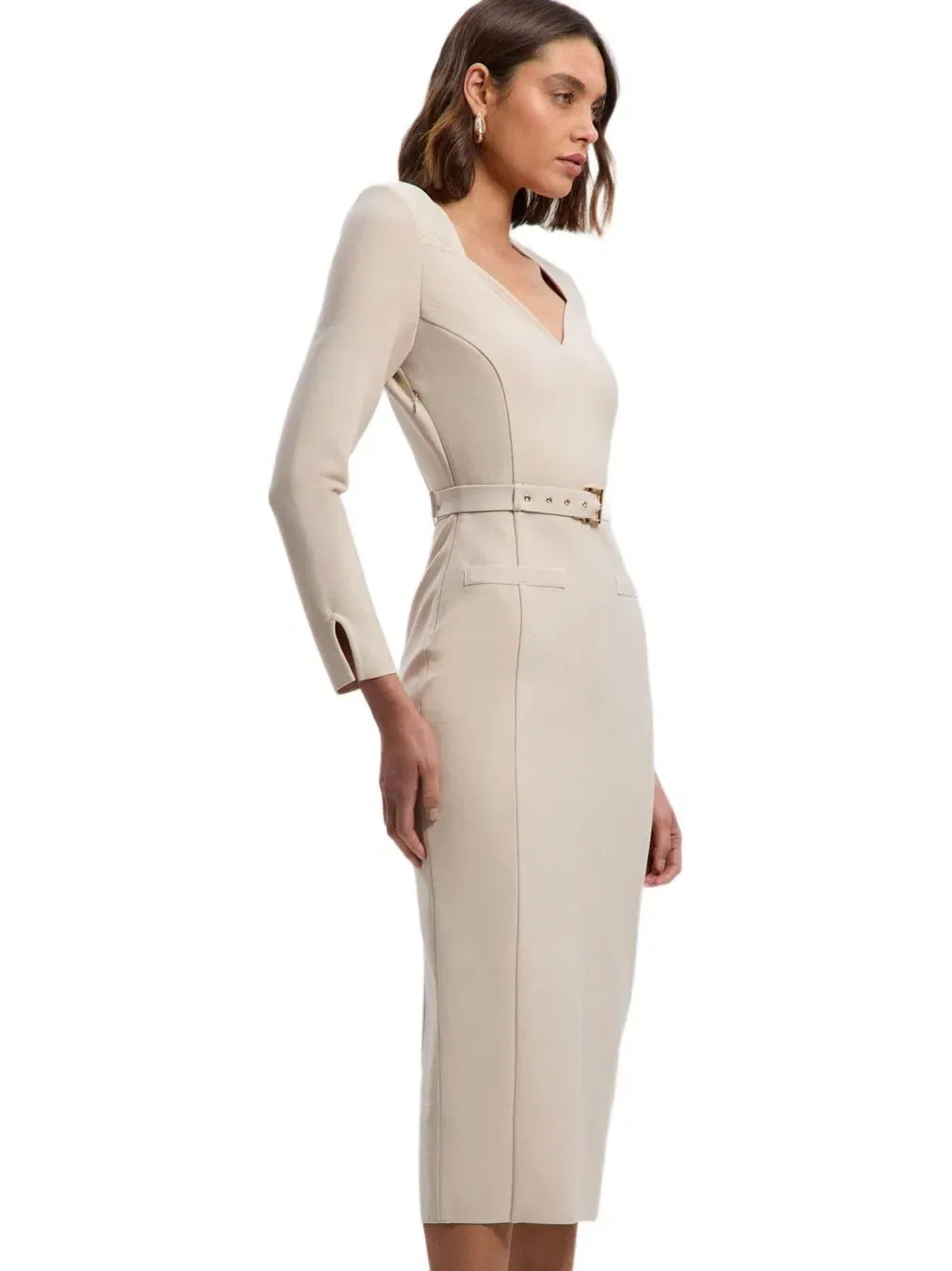 Женское облегающее платье миди с поясом и бандажом Karen Millen — изображение 2 из 8, серый