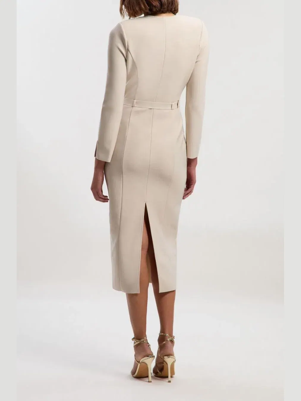 Женское облегающее платье миди с поясом и бандажом Karen Millen — изображение 4 из 8, серый