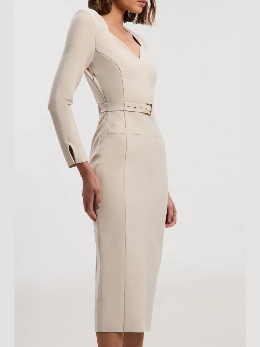 Женское облегающее платье миди с поясом и бандажом Karen Millen — изображение 6 из 8, серый